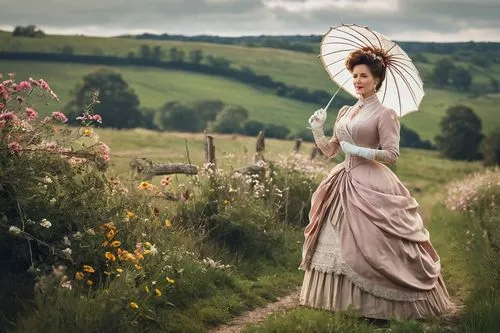 jane austen,victorian lady,victorian fashion,the victorian era,victorian style,downton abbey,girl in a long dress,southern belle,country dress,woman walking,meadow rues,way of the roses,meadow,girl in a historic way,vintage woman,vintage dress,hoopskirt,milkmaid,girl in the garden,the hat of the woman,Illustration,Abstract Fantasy,Abstract Fantasy 13