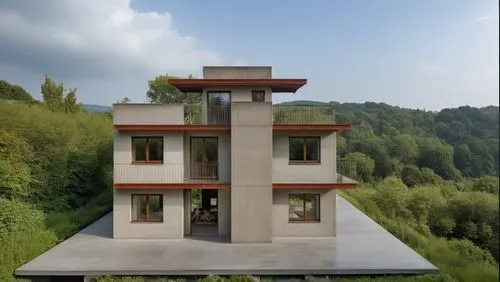 3-story villa, architecturally designed in an urban, industrial style. Belgian windows, rust profile, large showcases. Entrance hall to the villa with large stepping stones, natural stone terraces. Us