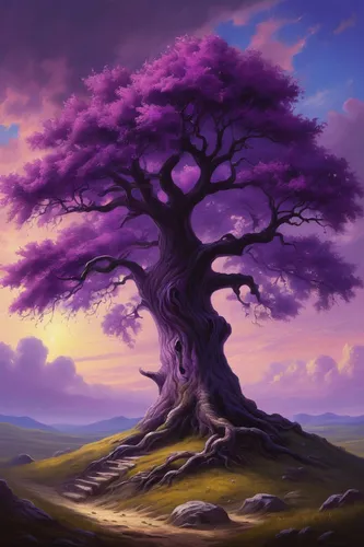 purple landscape,celtic tree,tree of life,colorful tree of life,flourishing tree,lone tree,lilac tree,isolated tree,painted tree,magic tree,dragon tree,oak tree,watercolor tree,jacaranda,a tree,rosewood tree,old tree,blossom tree,argan tree,the japanese tree,Art,Classical Oil Painting,Classical Oil Painting 08