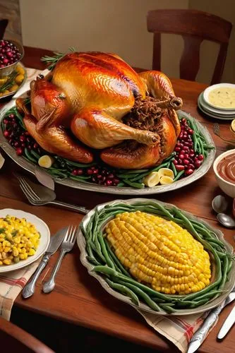 Massive belly stuffing, Thanksgiving dinner, roasted turkey, mashed potatoes, green beans, sweet corn, cranberry sauce, gravy boat, festive tablecloth, warm lighting, golden brown turkey skin, crispy 