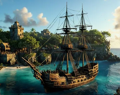 novigrad,galleon,pirate ship,caravel,sot,doubloons,sail ship,cryengine,piracies,sea sailing ship,plundering,pirating,pirate treasure,piratical,privateers,assails,tallship,whydah,sailing ship,killigrew,Illustration,Realistic Fantasy,Realistic Fantasy 05