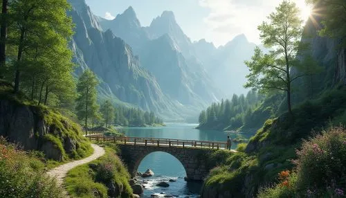 fantasy landscape,rivendell,scenic bridge,beautiful landscape,nature wallpaper,nature landscape,landscapes beautiful,mountain landscape,bernese highlands,alpine landscape,mountainous landscape,swiss alps,landscape mountains alps,landscape background,fantasy picture,natural scenery,landscape nature,bernese oberland,southeast switzerland,the alps,Photography,General,Realistic