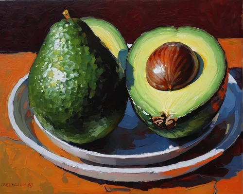 avo,avocado,avacado,avocados,sliced avocado,avocado salad,still-life,still life,summer still-life,poblano,feijoa,oil painting,mangifera,semi-ripe,pointed gourd,papaya,oil on canvas,barbary fig,oil painting on canvas,not ripe,Illustration,Paper based,Paper Based 05