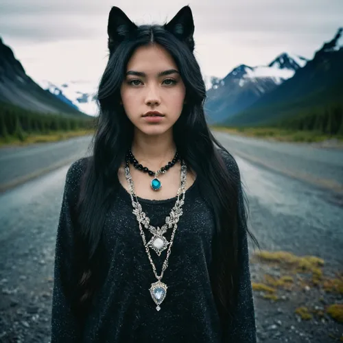 native american indian dog,asian semi-longhair,mystical portrait of a girl,kitsune,native american,black shepherd,wolfdog,tamaskan dog,american indian,shamanism,wolf,howling wolf,gothic portrait,shamanic,bohemian shepherd,inka,ursa,priestess,goth woman,alaska,Photography,Documentary Photography,Documentary Photography 08