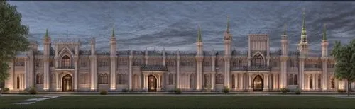 re-design this image inspired from medieval architecture, from gum in moscow.,build by mirza golam pir,3d rendering,islamic architectural,king abdullah i mosque,nidaros cathedral,al nahyan grand mosqu