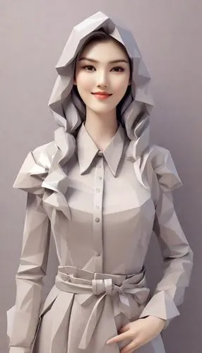 a woman dressed in grey is standing next to a gray wall,female doll,cloth doll,doll figure,3d figure,sewing pattern girls,model train figure,fashion doll,dress doll,fashion dolls,designer dolls,miniat