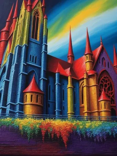 Painting Abstract Body Art Oil Painting,church painting,saint basil's cathedral,basil's cathedral,gothic church,black church,matthias church,cathedral,notredame,haunted cathedral,steeples,colorful cit