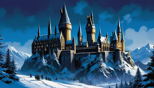 hogwarts,fairy tale castle,castle of the corvin,snow house,ice castle,snowhotel,fairytale castle,disney castle,hamelin,knight's castle,summit castle,cinderella's castle,castle bran,castle,fantasy city,gothic architecture,castelul peles,elves flight,castel,gold castle,Illustration,American Style,American Style 06