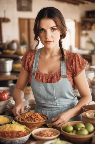 Female ranch worker Putting Mexican food on the table, Mexican decor, Humble house . Ranch workers in Jalisco, happy, sexy,a girl is preparing a meal in a kitchen,girl in the kitchen,countrywomen,corn