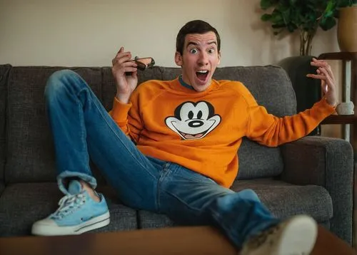 sweatshirt,goofy,television character,long-sleeved t-shirt,mickey mouse,cable programming in the northwest part,mickey mause,micky mouse,disney character,blogger icon,long-sleeve,male poses for drawing,mickey,wii accessory,onesie,on the couch,couch,thumbs-up,cable television,goofy face,Art,Classical Oil Painting,Classical Oil Painting 16