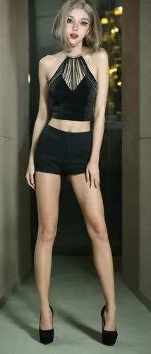 穿高跟鞋，双腿直立，双腿不交叉,a woman wearing short shorts and a black top,thighpaulsandra,bobinska,kimberlee,enza,titterrell,lissavetzky