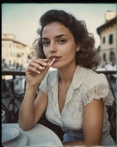 full body shot, long photo shot, sitting at an little italian cafe outside terrasse, beautiful scenery, slim body, intricate eyes details, prominent ears, ultra-realistic face, Intricate facial detail