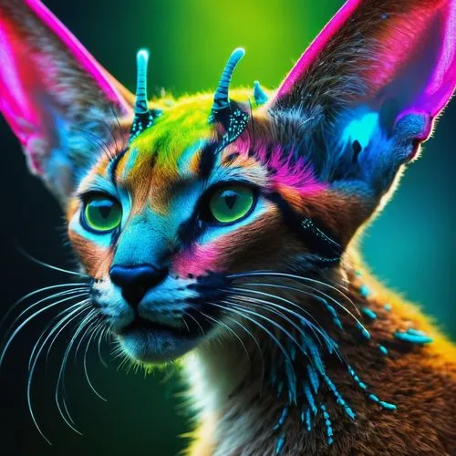 cat vector,rainbow rabbit,felidae,animal feline,devon rex,capricorn kitz,cartoon cat,feline,rainbow pencil background,rainbow background,colorful background,feline look,lynx,cat image,cat on a blue background,neon body painting,siamese cat,colorfull,drawing cat,intense colours,Conceptual Art,Fantasy,Fantasy 05