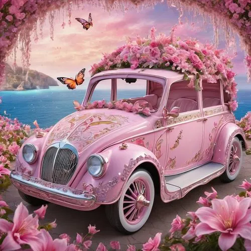 flower car,pink car,bridal car,3d car wallpaper,wedding car,pink floral background,flower background,floral background,spring background,quinceañera,springtime background,car,retro car,antique car,japanese sakura background,flower delivery,pink daisies,way of the roses,tea rose corolla,lilac blossom,Illustration,Realistic Fantasy,Realistic Fantasy 02