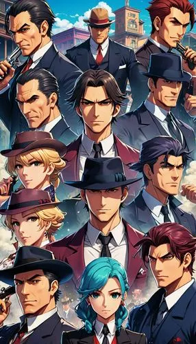 mafia,gentleman icons,junpei,detectives,vongola,prosecuters,straw hats,gumshoe,kamurocho,inspectors,prosecutors,atlus,antimafia,soejima,gotoku,dgs,mafiosos,yakuza,peacoats,fedoras,Illustration,Japanese style,Japanese Style 03