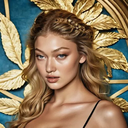 laurel wreath,angelica,golden flowers,gold crown,mary-gold,gold jewelry,gold flower,golden crown,virgo,golden wreath,angel,aphrodite,portrait background,angel face,wheat ear,vane,gold mask,angelic,vintage angel,icon