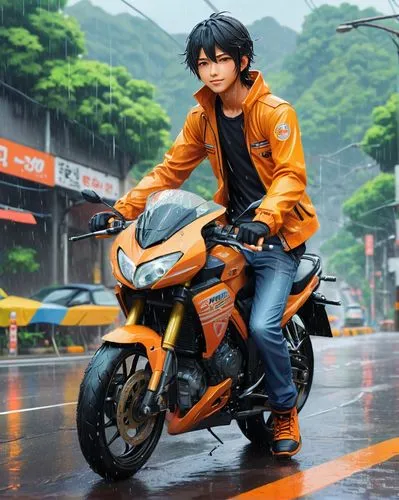 ktm,rain suit,yamaha motor company,motorcycle racer,motor-bike,mobike,motorcycle fairing,motorcycling,e bike,rainy season,suzuki,orange,motorcycle helmet,honda z,monsoon,in the rain,raincoat,rainy,motorbike,motorcycle racing,Illustration,Japanese style,Japanese Style 18