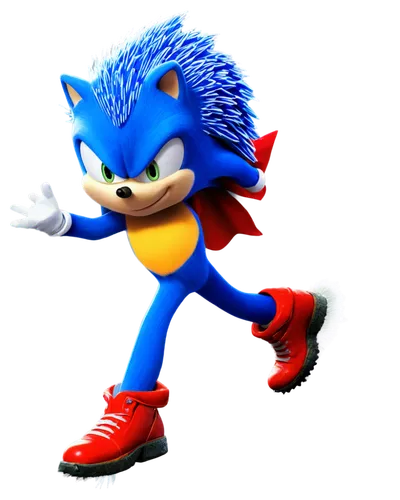 Super Sonic, blue anthropomorphic hedgehog, dynamic pose, golden aura, glowing blue eyes, quills standing upright, red shoes, white gloves, flowing cape, action-packed scene, fast movement, motion blu