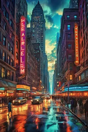 new york streets,newyork,broadway,new york city,new york,radio city music hall,ny,colorful city,nyc,manhattan,world digital painting,flatiron building,times square,time square,chicago theatre,city scape,china town,flatiron,hdr,harlem,Illustration,Realistic Fantasy,Realistic Fantasy 21