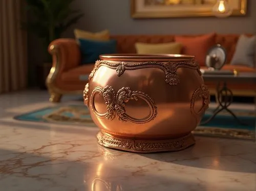 copper vase,golden pot,3d render,vase,3d model,3d rendered,3d rendering,fragrance teapot,copper jug,ciborium,render,gold chalice,tea jar,moroccan pattern,terracotta,decorative,rendered,urn,gold lacquer,terracotta flower pot,Photography,General,Realistic