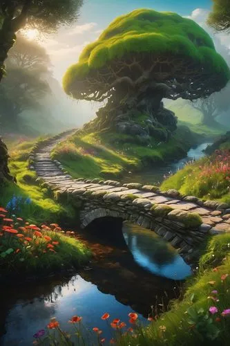 mushroom landscape,fantasy landscape,mushroom island,moss landscape,frog background,fairy forest,fantasy picture,fairy world,yggdrasil,cartoon video game background,nargothrond,hyrule,alfheim,landscape background,aaaa,an island far away landscape,shire,fairy village,fae,elves country,Conceptual Art,Sci-Fi,Sci-Fi 01