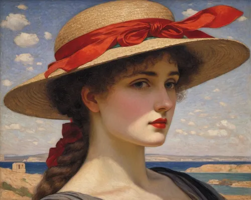 the hat of the woman,woman's hat,womans seaside hat,the hat-female,high sun hat,girl wearing hat,sun hat,summer hat,portrait of a girl,panama hat,portrait of a woman,ordinary sun hat,women's hat,lido di ostia,woman with ice-cream,bougereau,young woman,la violetta,red hat,bonnet,Art,Classical Oil Painting,Classical Oil Painting 02