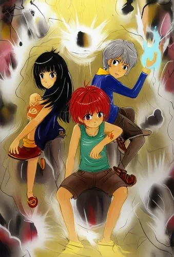 an anime group with different colored hair and body shapes,personifications,rumiko,the three magi,gurren,frisk,ranma