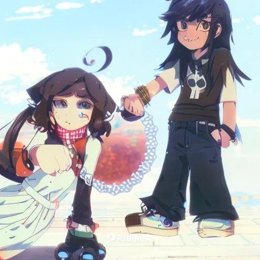 uyuni,towhee,kawaii children,hiyayakko,chibi children,boy and girl,rollerblades,prince and princess,anime japanese clothing,reizei,ganai,penguin couple,roller skating,little boy and girl,skylander gia