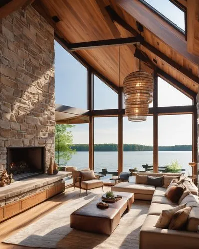 fire place,sunroom,luxury home interior,house by the water,wooden beams,log home,lake view,summer cottage,contemporary decor,beautiful home,interior modern design,wooden windows,summer house,hovnanian,modern living room,fireplaces,family room,chalet,cottagecore,wood window,Art,Classical Oil Painting,Classical Oil Painting 09