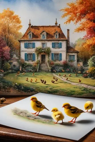 ravensburger,home landscape,bird painting,country house,lachapelle,autumn landscape,houses clipart,country cottage,autumn background,decoupage,paysage,3d art,pacher,autumn decoration,aubusson,peinture,glass painting,french digital background,house painting,landscape background,Photography,General,Fantasy