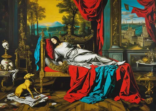 vanitas,woman on bed,basset artésien normand,st. bernard,st bernard,pietà,still-life,narcissus of the poets,fontainebleau,king charles spaniel,louvre,landseer,baroque angel,partiture,renaissance,the annunciation,dornodo,baroque,meticulous painting,girl with dog,Conceptual Art,Graffiti Art,Graffiti Art 01