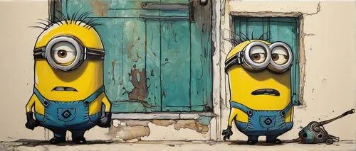 minions,minion,doors,door,despicable me,home door,old door,minion tim,wooden door,blue doors,doorway,cute cartoon image,hinged doors,iron door,in the door,open door,the door,front door,house numbering,creepy doorway,Illustration,Realistic Fantasy,Realistic Fantasy 23