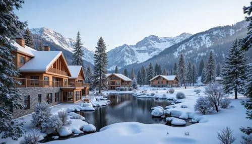 winter village,snowy landscape,emerald lake,snow landscape,winter landscape,winter wonderland,christmas landscape,winter house,house in mountains,the cabin in the mountains,house in the mountains,alpine village,winter lake,mountain huts,santa's village,snowy mountains,winter background,mountain village,winterplace,snow scene