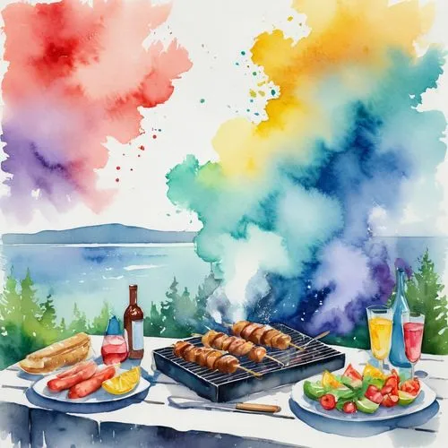 watercolor cocktails,watercolor tea set,barbecue,watercolor paint strokes,watercolor background,shashlik,barbeque,summer bbq,bbq,cooking book cover,watercolor cafe,watercolor paint,watercolor tea,painted grilled,chicken barbecue,watercolors,food coloring,watercolor,frikadeller,pastellfarben,Illustration,Paper based,Paper Based 25