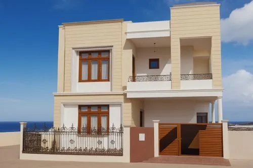 holiday villa,two story house,block balcony,beach house,model house,house with caryatids,Photography,General,Realistic