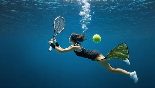 woman playing tennis,underwater sports,pickleball,paddle tennis,tennis racket accessory,racquet sport,padel,female swimmer,tennis player,tennis equipment,badminton,surface water sports,tennis,tennis racket,freediving,racket,real tennis,frontenis,stand up paddle surfing,table tennis racket,Illustration,Realistic Fantasy,Realistic Fantasy 07