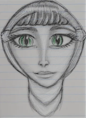 violet head elf,female face,girl drawing,bloned portrait,pencil and paper,girl portrait,ancient egyptian girl,bowl cut,female portrait,elf,woman's face,human head,male elf,portrait of a girl,woman fro