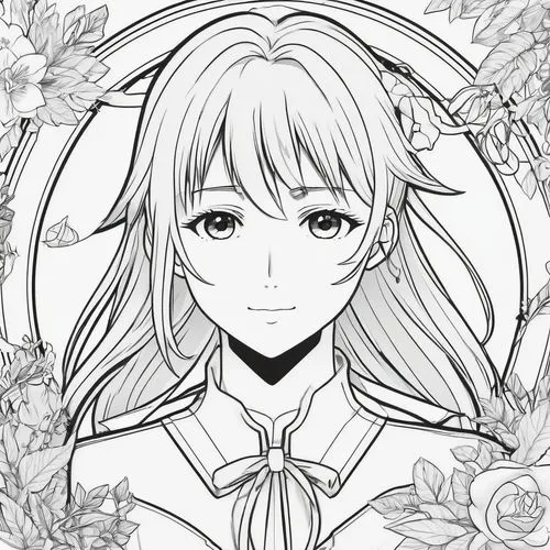 flower line art,line art wreath,valentine line art,angel line art,lineart,mono-line line art,Illustration,Japanese style,Japanese Style 01