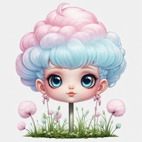 garden marshmallow,puffballs,cotton candy,puffball,bluish white clover,cloud mushroom,Illustration,Abstract Fantasy,Abstract Fantasy 11