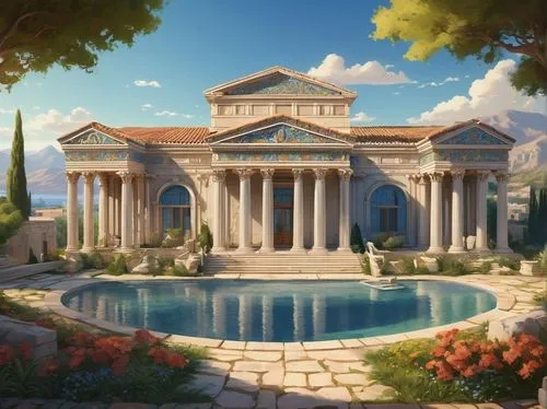 artemis temple,greek temple,panagora,pool house,marble palace,vittoriano,caesar palace,roman temple,neoclassic,arcadia,palladianism,villa,orangerie,paradisus,sybaris,eleusinian,mansion,neoclassicism,neoclassical,pergola,Conceptual Art,Fantasy,Fantasy 18