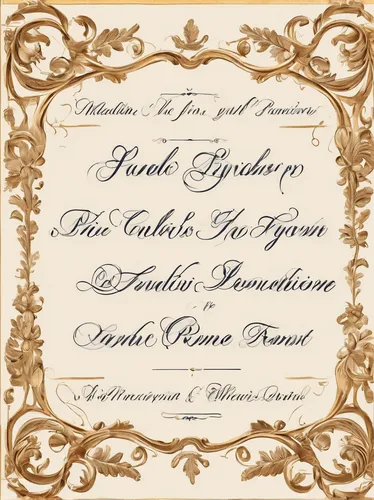 Create a cursive font inspired by vintage calligraphy, perfect for formal invitations.,cd cover,wedding invitation,order of precedence,place card,fryderyk chopin,gold art deco border,concerto for pian