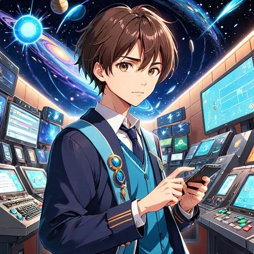 astronomer,starry sky,earth station,cg artwork,android,holding ipad,star card,night administrator,watchmaker,anime boy,android user,violinist violinist of the moon,edit icon,composer,scientist,life stage icon,leo,astronomical,scene cosmic,shouta,Anime,Anime,Realistic