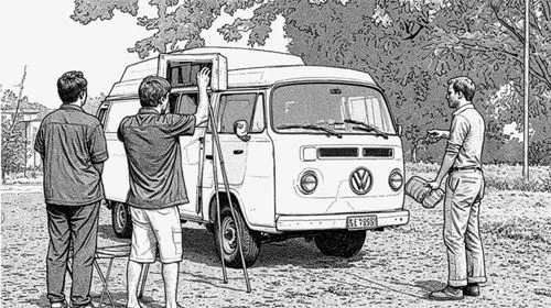 milkmen,bookmobile,overland,ice cream van,bookmobiles,piaggio ape,autorickshaw,feluda,kombi,autorickshaws,illustration of a car,hino,matatu,barkas,matatus,casterman,volkswagen type 2,hanomag,concrete mixer truck,ice cream cart,Design Sketch,Design Sketch,Black and white Comic