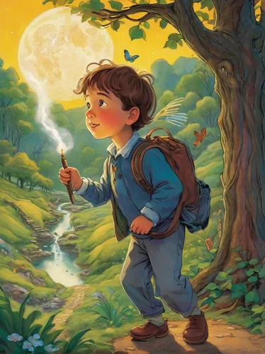 magical adventure,children's background,pinocchio,magical,child with a book,frutti di bosco,children's fairy tale,to explore,mowgli,studio ghibli,magic book,child fairy,fireflies,420,the wanderer,explorer,kids illustration,wishes,pied piper,the mystical path,Art,Classical Oil Painting,Classical Oil Painting 23