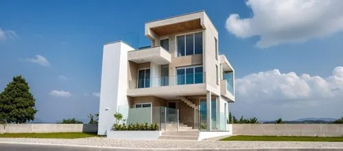 modern house elevation, mud color texture, white breeze block of cement, glass railing staircase and parapet railing,cubic house,inmobiliaria,modern architecture,mudanya,modern house,cube house,pendik