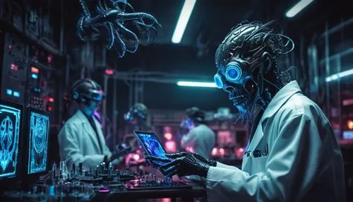 virus,cyberpunk,sci fi surgery room,cyber,laboratory,lab,wuhan''s virus,cyber glasses,scientist,viruses,cyclocomputer,quarantine,computer freak,researcher,cybernetics,contamination,man with a computer,dj,electro,dystopia,Illustration,Realistic Fantasy,Realistic Fantasy 47