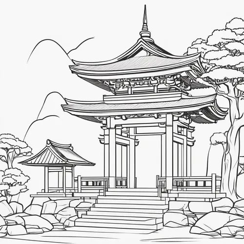 coloring page,coloring pages,line drawing,line-art,line art,the golden pavilion,lineart,asian architecture,mono-line line art,coloring picture,japanese garden ornament,golden pavilion,japanese shrine,stone pagoda,mono line art,oriental painting,chinese architecture,background vector,shinto shrine,pagoda,Illustration,Black and White,Black and White 04