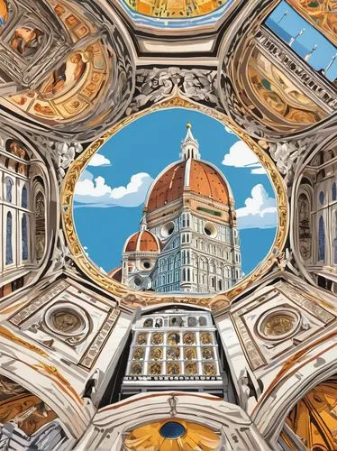 florence cathedral,florenz,brunelleschi,florence,florance,dome roof,florentia,baptistery,firenze,florencia,roof domes,dome,vatican window,duomo,musical dome,uffizi,baglione,karchner,frescoed,sistine chapel,Unique,Design,Sticker