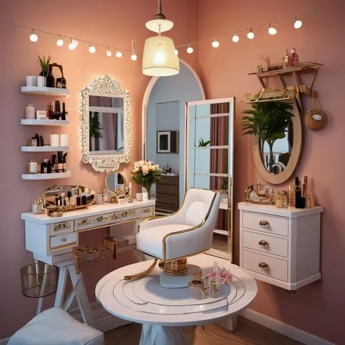 beauty room,beauty salon,dressing table,salon,cosmetics counter,the little girl's room,shabby chic,doll house,shabby-chic,sewing room,hairdresser,laundry room,light pink,baby room,cosmetics,vintage ki