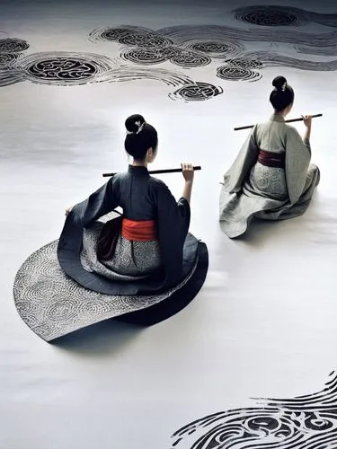 geishas,kyudo,japanese art,harumafuji,daoists,shamisen,Illustration,Realistic Fantasy,Realistic Fantasy 08